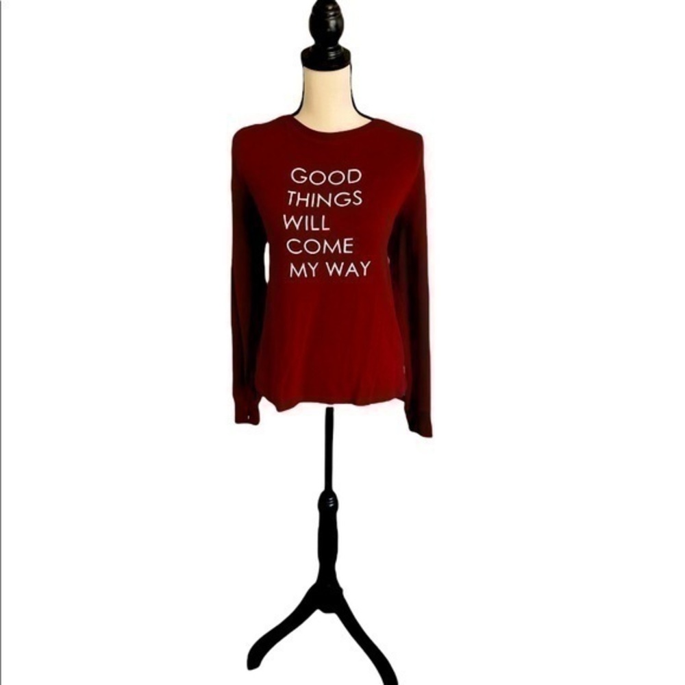 Peace Love World Long Sleeve Maroon Top Size XS